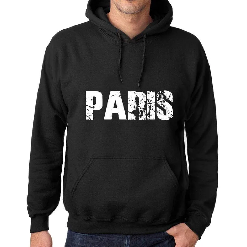 Men's Women's Unisex Printed Graphic Cotton Hoodie Soft Heavyweight Hooded Sweatshirt Pullover Popular Words PARIS Deep Black