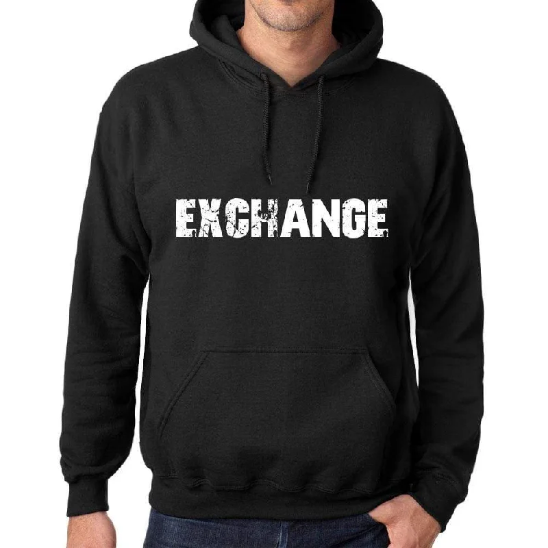 Men's Women's Unisex Printed Graphic Cotton Hoodie Soft Heavyweight Hooded Sweatshirt Pullover Popular Words EXCHANGE Deep Black