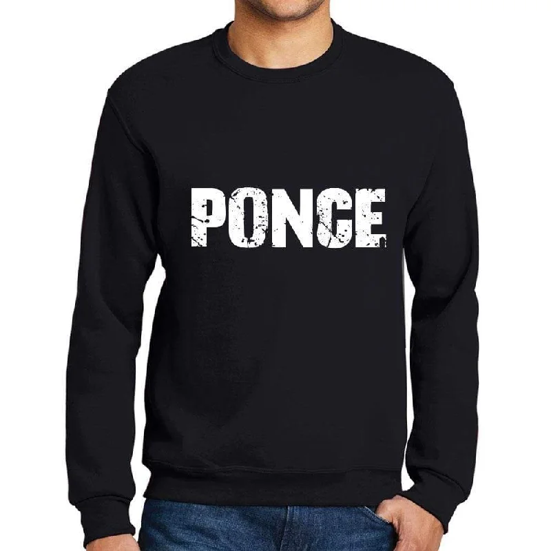 Men's Printed Graphic Sweatshirt Popular Words PONCE Deep Black