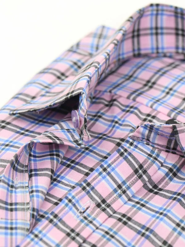 AZ Men's Formal Dress Shirt Pink B Checks