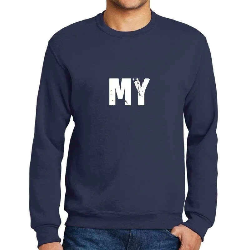 Men's Printed Graphic Sweatshirt Popular Words MY French Navy