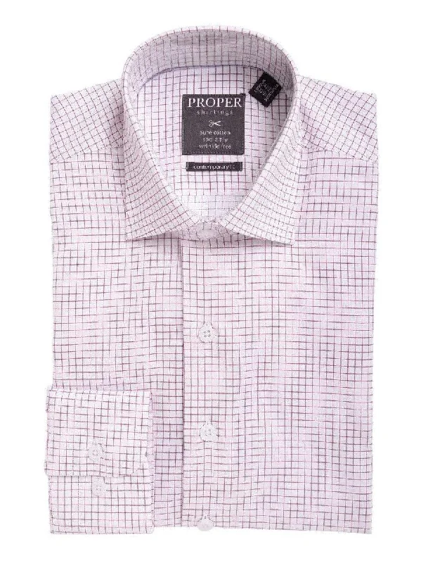 Mens Slim Fit Red & White Check Spread Collar Cotton Dress Shirt