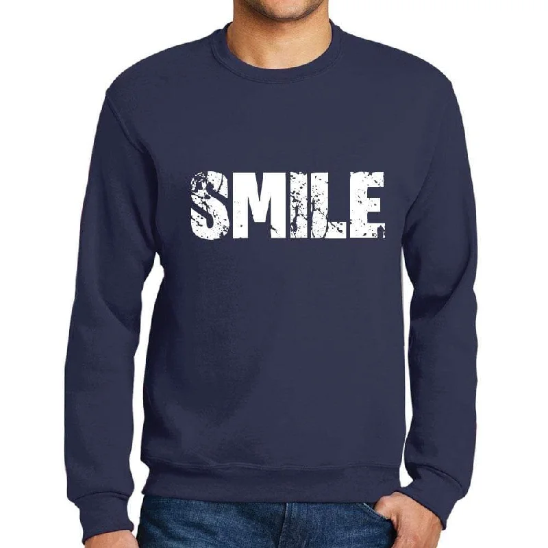 Men's Printed Graphic Sweatshirt Popular Words SMILE French Navy