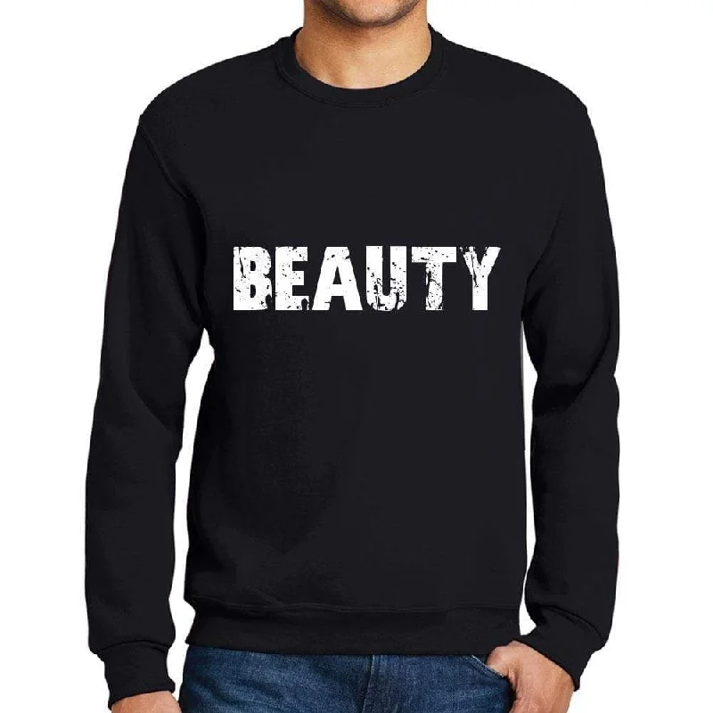 Men's Printed Graphic Sweatshirt Popular Words BEAUTY Deep Black