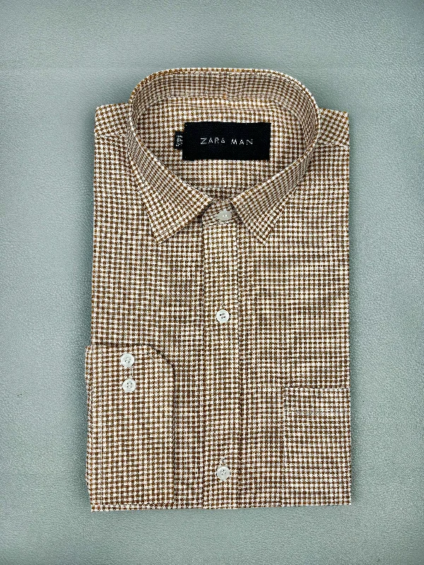 Light Brown Checks Formal Dress Shirt For Men MFS162