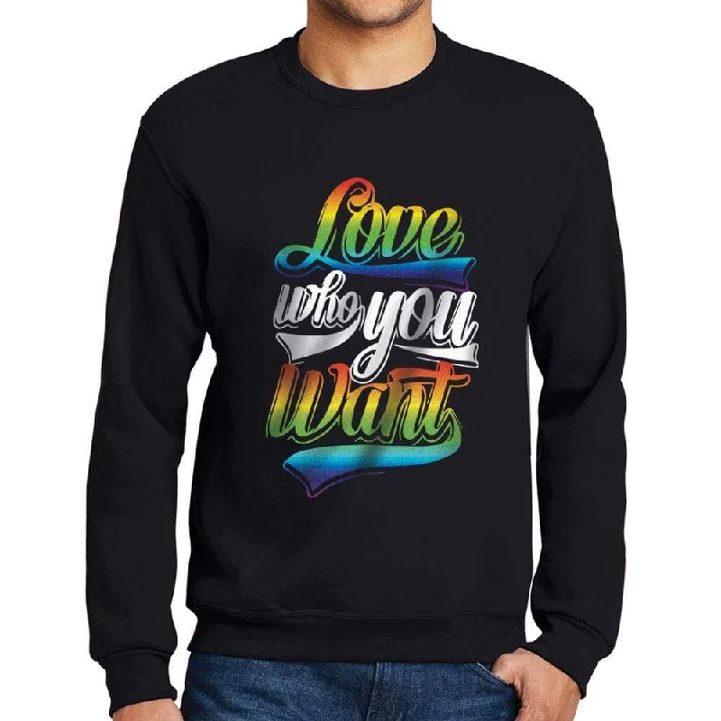 Men's Printed Graphic Sweatshirt LGBT Love Who You Want Deep Black