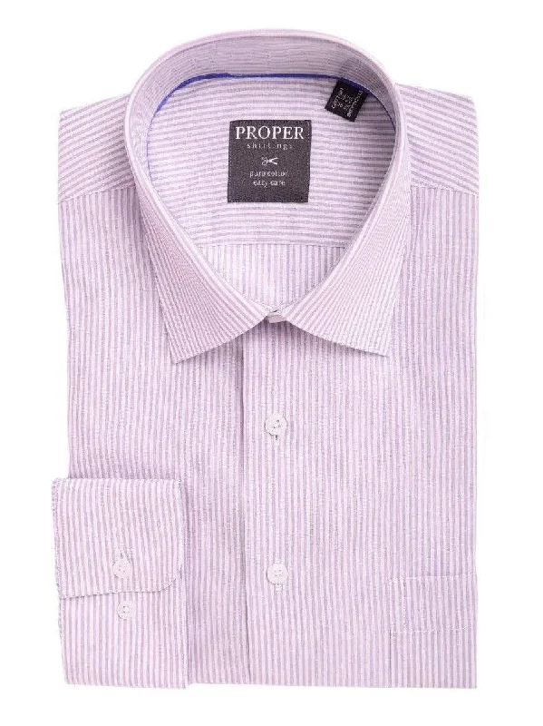 Mens Classic Fit Purple Striped Spread Collar Easy Care Cotton Dress Shirt