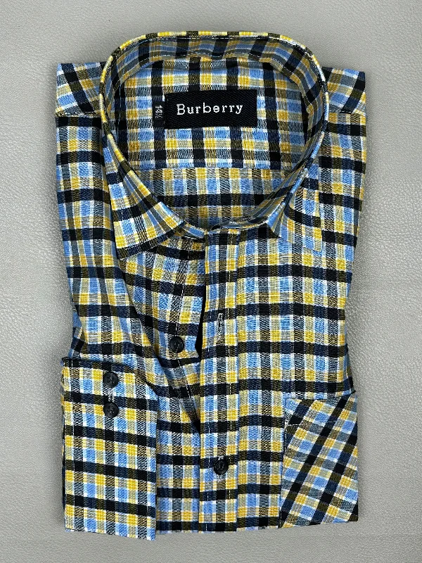 Yellow Checks Formal Dress Shirt For Men MFS143