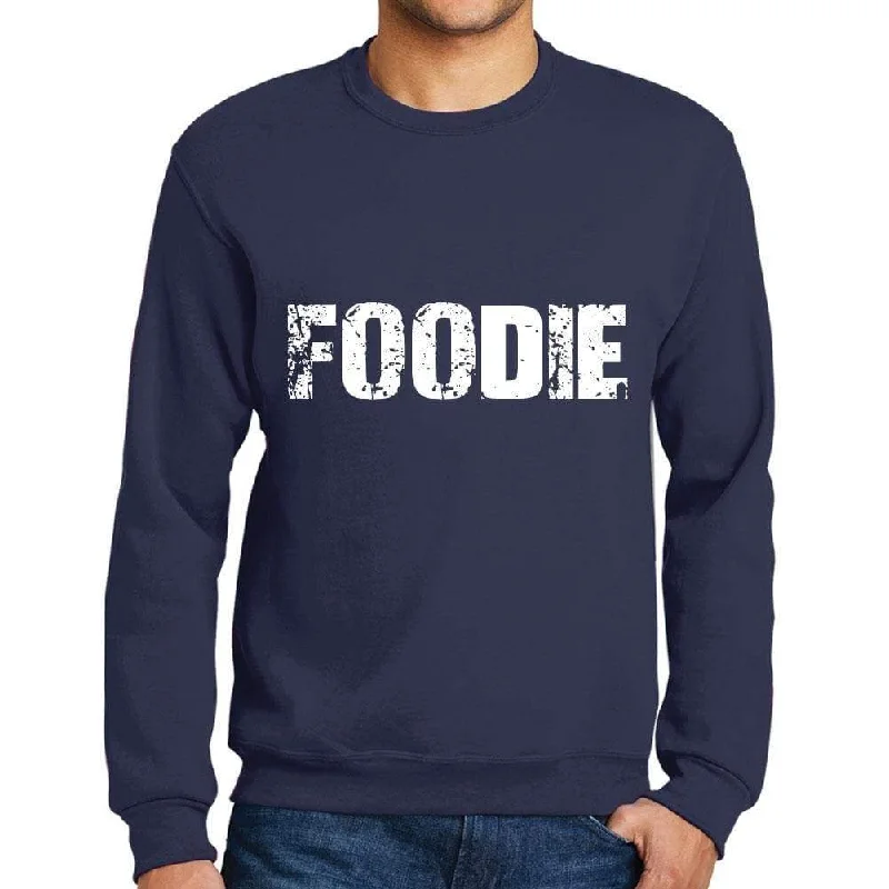 Men's Printed Graphic Sweatshirt Popular Words FOODIE French Navy