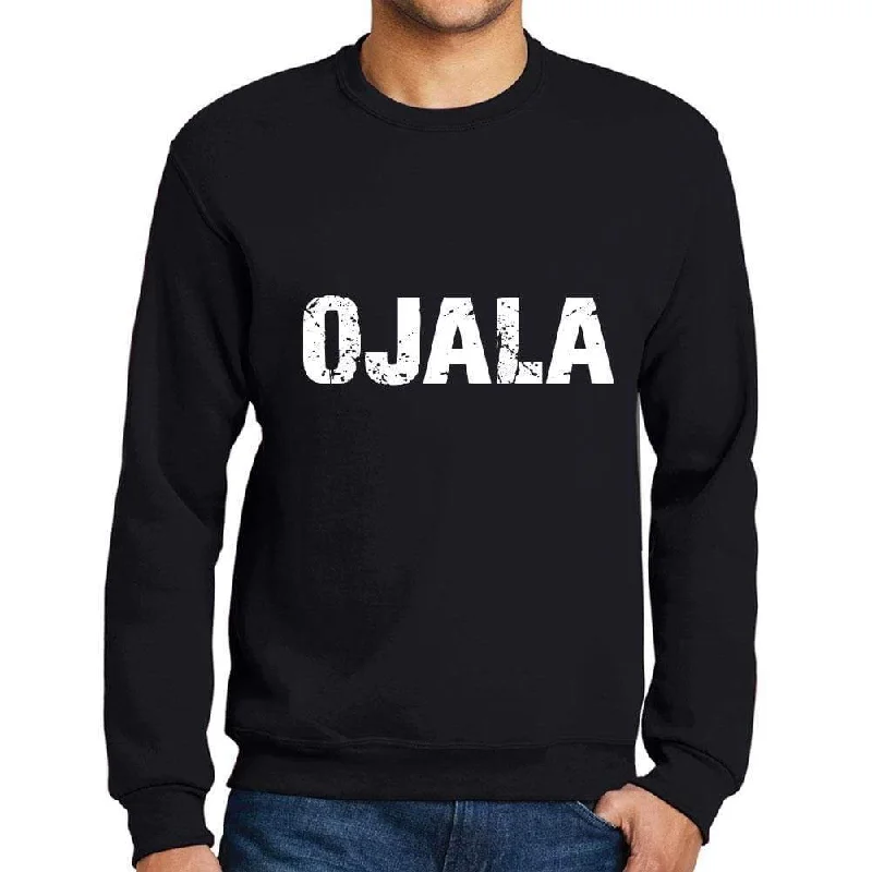 Men's Printed Graphic Sweatshirt Popular Words OJALA Deep Black