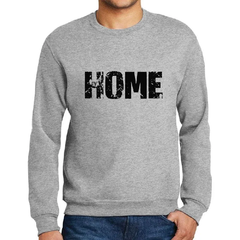 Men's Printed Graphic Sweatshirt Popular Words HOME Grey Marl