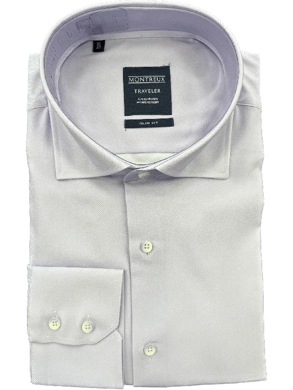 Montreux Mens Contemporary Fit Purple Spread Collar 4-way Stretch Dress Shirt