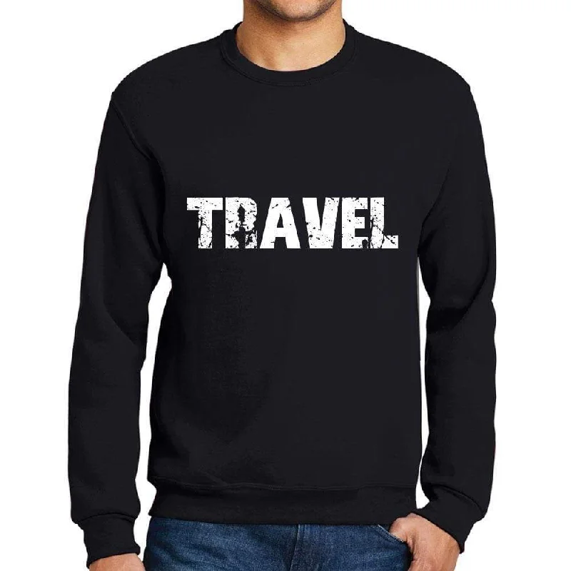 Men's Printed Graphic Sweatshirt Popular Words TRAVEL Deep Black