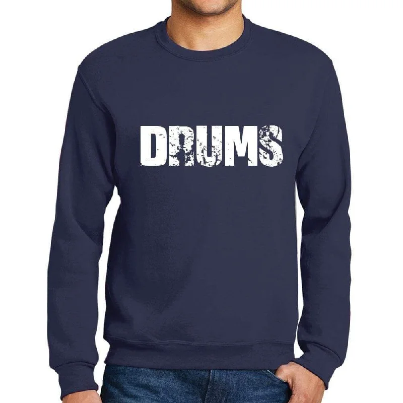 Men's Printed Graphic Sweatshirt Popular Words DRUMS French Navy