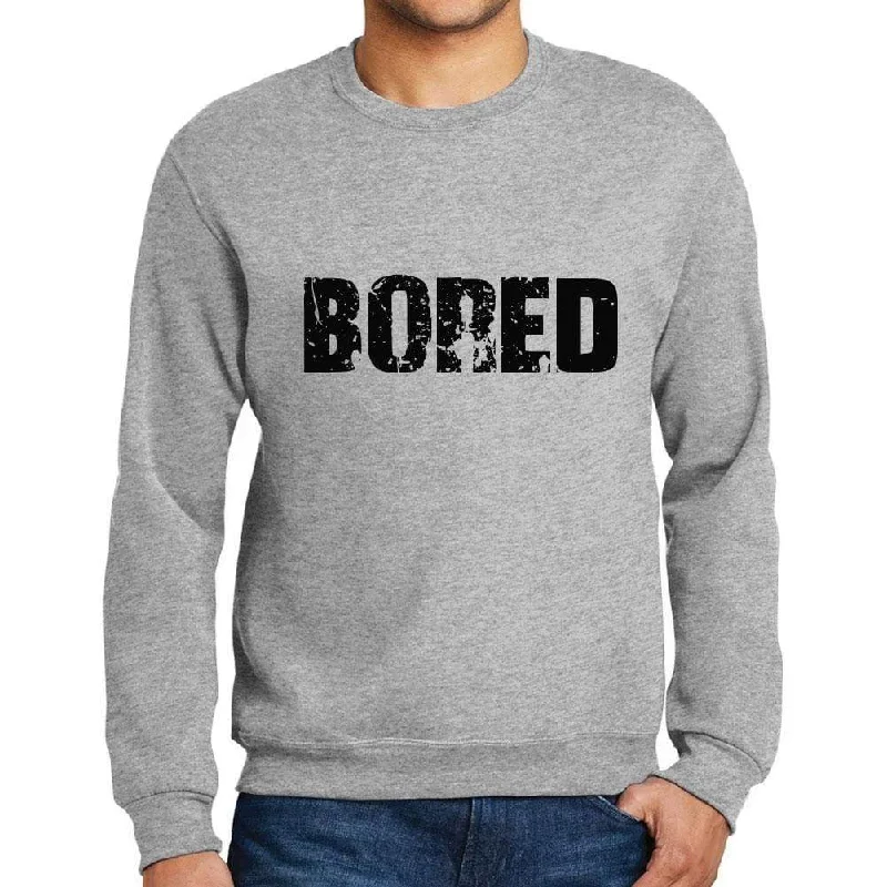 Men's Printed Graphic Sweatshirt Popular Words BORED Grey Marl