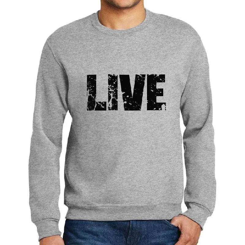 Men's Printed Graphic Sweatshirt Popular Words LIVE Grey Marl