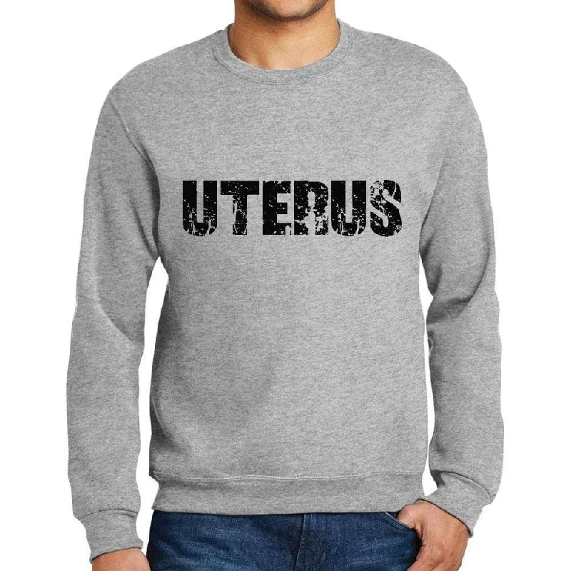 Men's Printed Graphic Sweatshirt Popular Words UTERUS Grey Marl