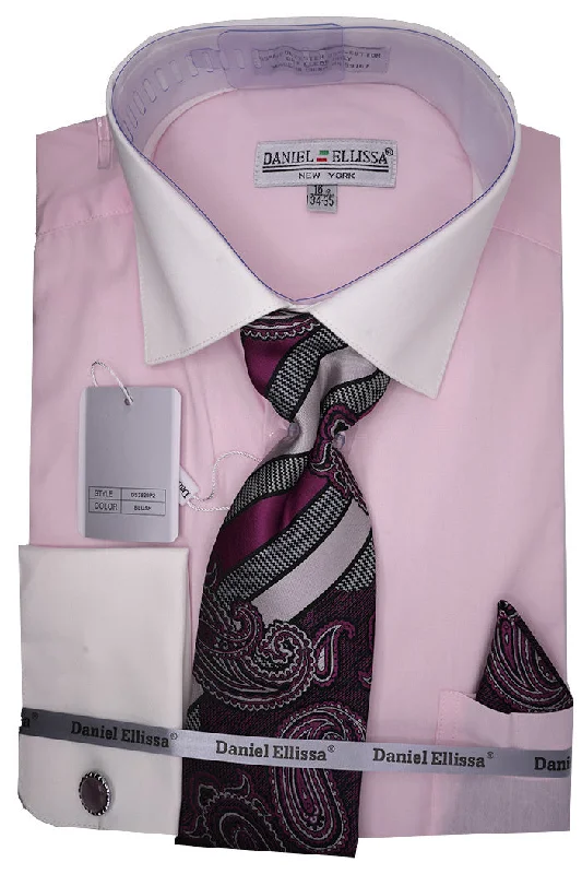 Blush French Cuff Dress Shirt Set with Tie and Handkerchief