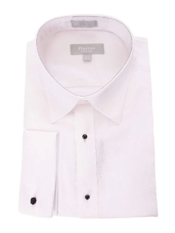 Marquis Classic Fit White Textured Spread Collar French Cuff Cotton Tuxedo Shirt