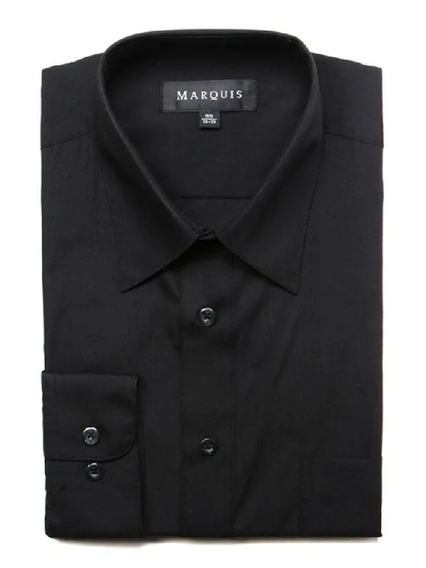 Marquis Mens Classic Fit Solid Black Cotton Blend Dress Shirt