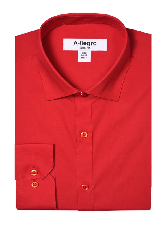 Slim Fit Cotton Convertible Cuff Dress Shirt In Red