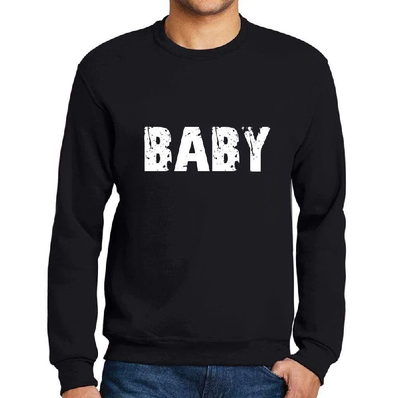 Men's Printed Graphic Sweatshirt Popular Words BABY Deep Black