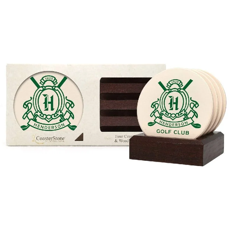 CoasterStone - Dark Wood Stand Gift Set w/4 Round Coasters