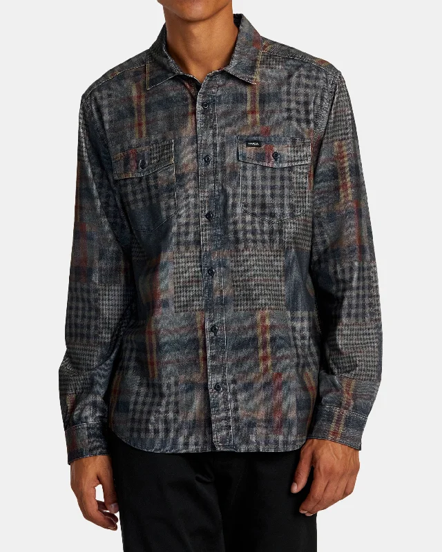 Freeman Cord Print Long Sleeve Shirt - Navy Marine