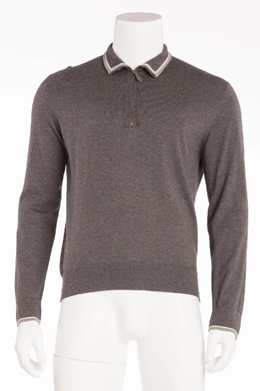 Hermes - Long Sleeve Grey Zip Neck Sweater - L